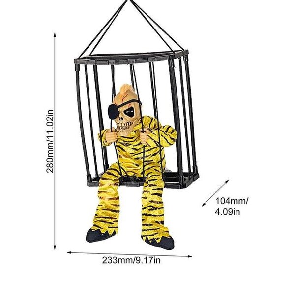 Halloween-koristelu Vanki-aave häkissä Pelottava pääkallotuki Sähköinen luurankolelu hehkuva silmän ääni nukke ripustettava puhuva haamu