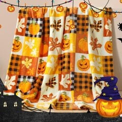 Halloween-fleece-peitto, kurpitsa, lehtien ruudullinen peitto, pehmeä sumea pehmo sohvasohvaan tai sänkyyn, ylellinen flanellilappupeite, lapsille, aikuisille, vaimo, itse (50" x 60")-1 hinta ja tiedot | Peitot | hobbyhall.fi