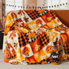 Halloween-fleece-peitto, kurpitsa, lehtien ruudullinen peitto, pehmeä sumea pehmo sohvasohvaan tai sänkyyn, ylellinen flanellilappupeite, lapsille, aikuisille, vaimo, itse (50" x 60")-1 hinta ja tiedot | Peitot | hobbyhall.fi