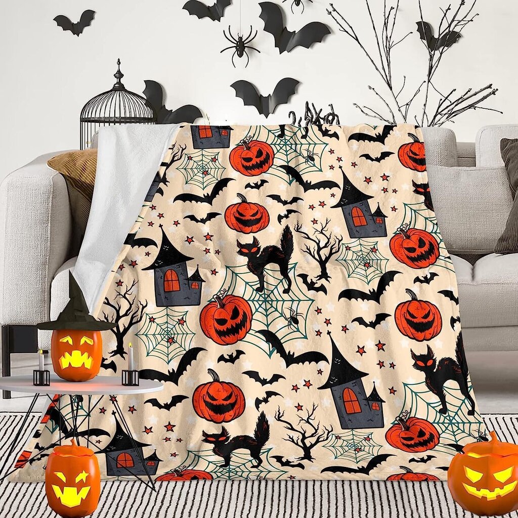 Halloween-peitto - Bat Ghost Pumpkin -peitto - Viihtyisä Halloween-koristelu juhlavuodesohvaan Olohuone 50"x60" tyyli-6 hinta ja tiedot | Peitot | hobbyhall.fi