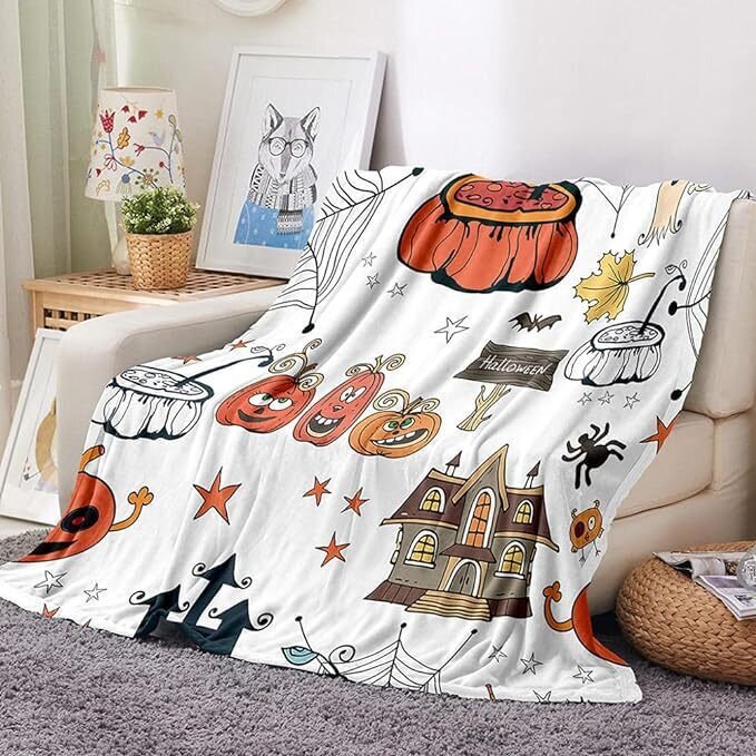 Halloween-peitto - Pehmoinen Halloween-peitto - Viihtyisä flanellinharmaa Halloween-koristelu juhlavuodesohvaan Olohuone 50"x60" Tyyli 13 hinta ja tiedot | Peitot | hobbyhall.fi