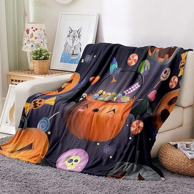 Halloween-peitto - Pehmoinen Halloween-peitto - Viihtyisä flanellinharmaa Halloween-koristelu juhlavuodesohvaan Olohuone 50"x60" Tyyli 27 hinta ja tiedot | Peitot | hobbyhall.fi