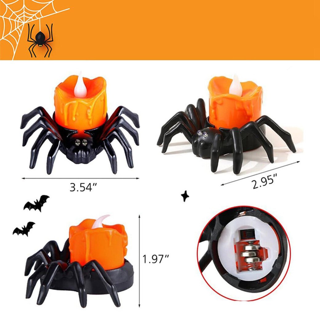 Halloween Spider kynttilänvalot, 12 osaa hinta ja tiedot | Juhlakoristeet | hobbyhall.fi