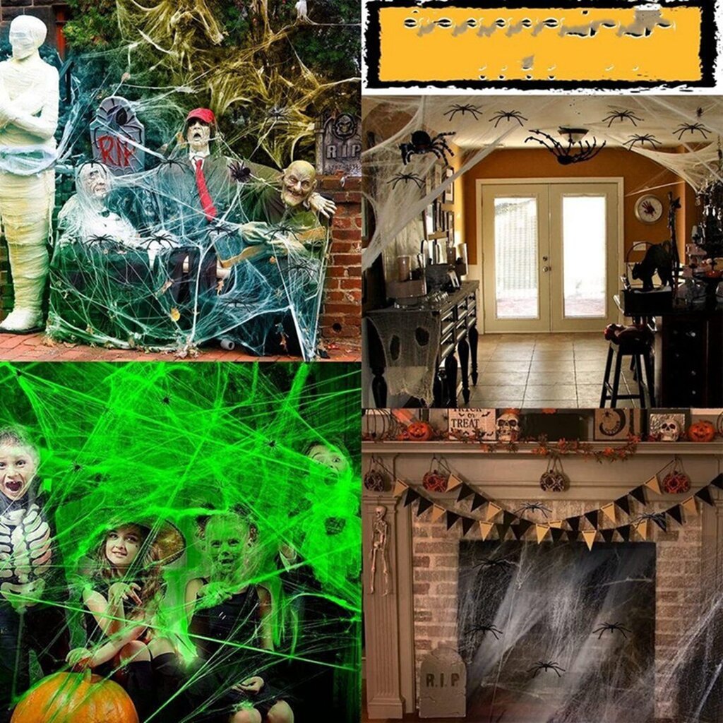 Halloween-hämähäkinverkko, jossa on 60 valehämähäkkiä, valkoinen hinta ja tiedot | Juhlakoristeet | hobbyhall.fi