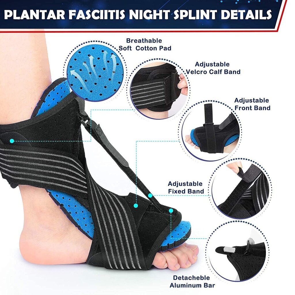 Plantar Fasciitis yölastas, säädettävä nilkkatuki jalkapudotusortoottinen tuki, jossa kova piikkihierontapallokaaren tukityyny (musta) hinta ja tiedot | Kuntokeskukset | hobbyhall.fi