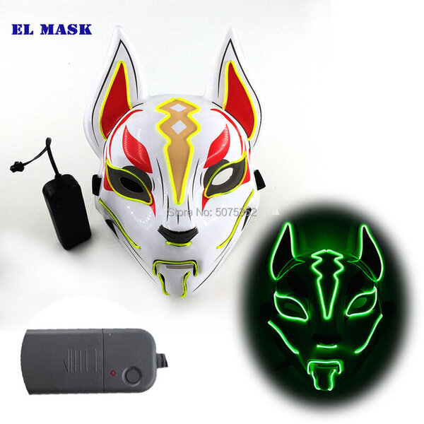 Anime Expro Decor Japanilainen Fox Mask Neon Led Light Cosplay Mask Halloween Party Rave Led Mask Tanssi DJ Palkkapäiväasu Rekvisiitta