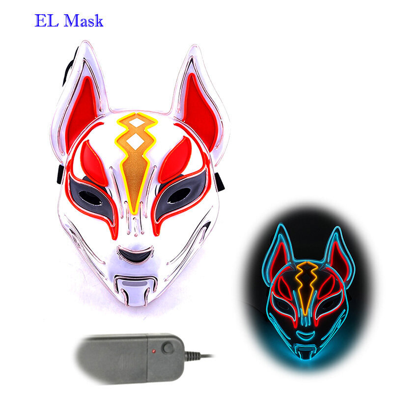 Anime Expro Decor Japanilainen Fox Mask Neon Led Light Cosplay Mask Halloween Party Rave Led Mask Tanssi DJ Palkkapäiväasu Rekvisiitta hinta ja tiedot | Juhlakoristeet | hobbyhall.fi