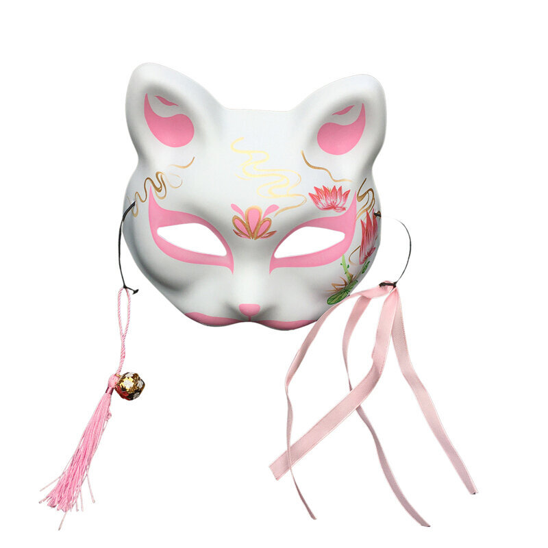 Cat Kitsune -naamio joulun cosplayan, kokoelmaan, seinäkoristeluun, musta ja vaaleanpunainen sakura kukka PVC-asusteena hinta ja tiedot | Juhlakoristeet | hobbyhall.fi