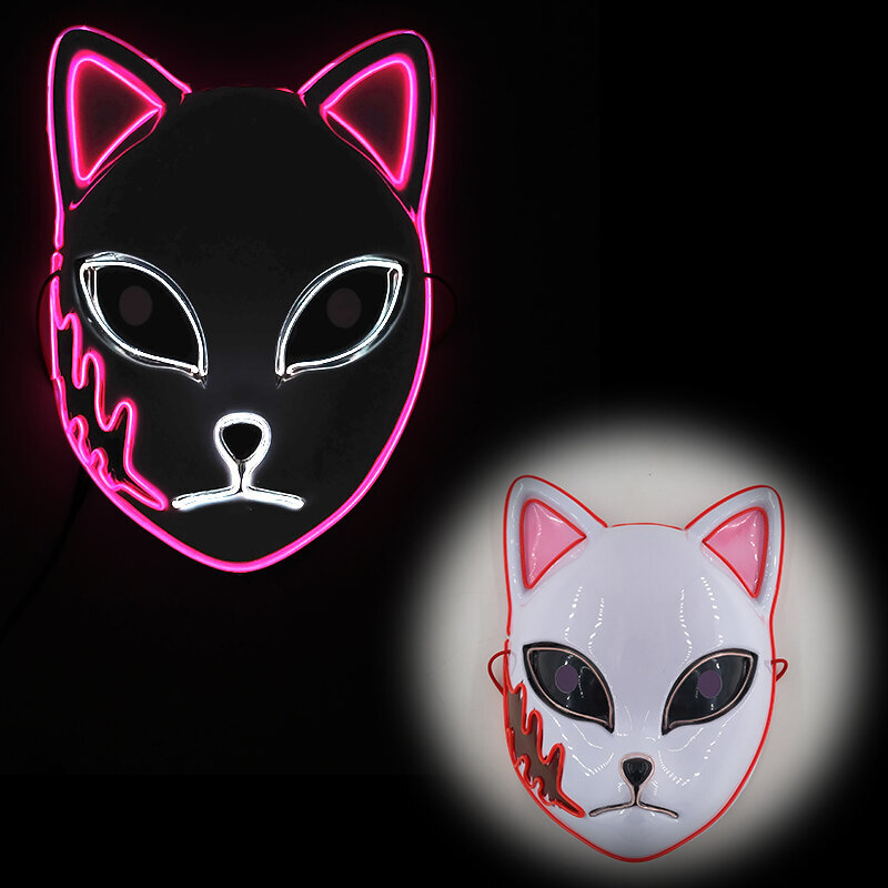 Demon Slayer Glowing EL Wire Mask Kimetsu No Yaiba Hahmot Cosplay Asusteet Japanilainen Anime Fox Halloween LED Mask hinta ja tiedot | Juhlakoristeet | hobbyhall.fi