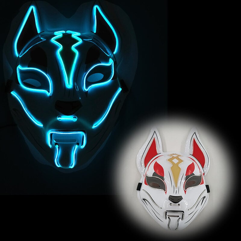 Demon Slayer Glowing EL Wire Mask Kimetsu No Yaiba Hahmot Cosplay Asusteet Japanilainen Anime Fox Halloween LED Mask hinta ja tiedot | Juhlakoristeet | hobbyhall.fi