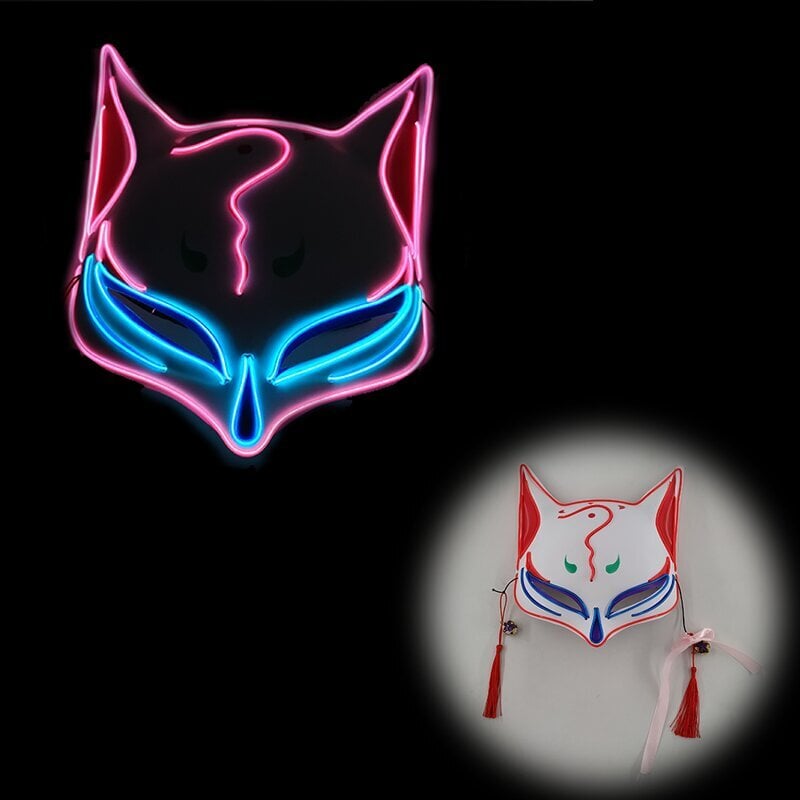 Demon Slayer Glowing EL Wire Mask Kimetsu No Yaiba Hahmot Cosplay Asusteet Japanilainen Anime Fox Halloween LED Mask hinta ja tiedot | Juhlakoristeet | hobbyhall.fi