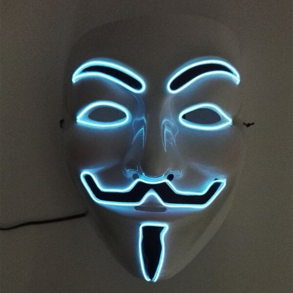 Luminous Light Up V maskille Cosplay Guy Fawkes Hacker EL Wire hehkuva naamio Halloween-karnevaalinaamioille