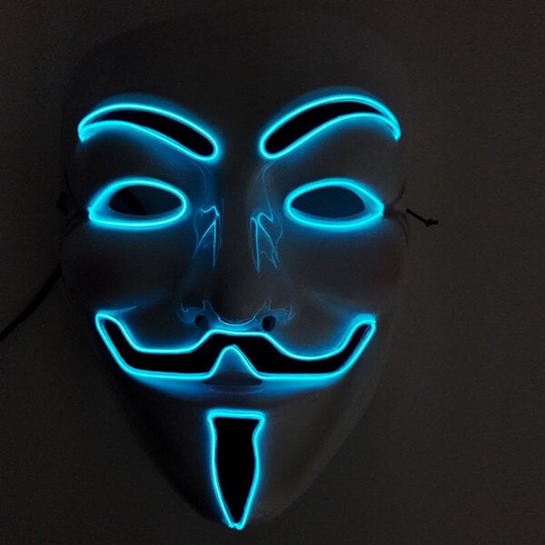 Luminous Light Up V maskille Cosplay Guy Fawkes Hacker EL Wire hehkuva naamio Halloween-karnevaalinaamioille