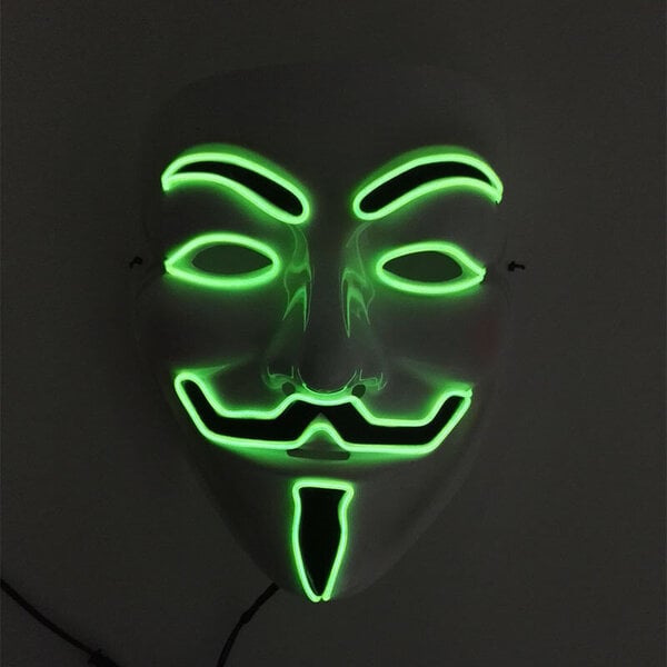 Luminous Light Up V maskille Cosplay Guy Fawkes Hacker EL Wire hehkuva naamio Halloween-karnevaalinaamioille