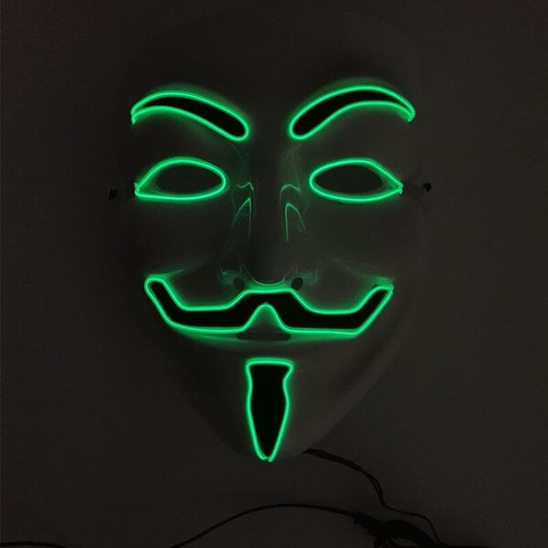 Luminous Light Up V maskille Cosplay Guy Fawkes Hacker EL Wire hehkuva naamio Halloween-karnevaalinaamioille