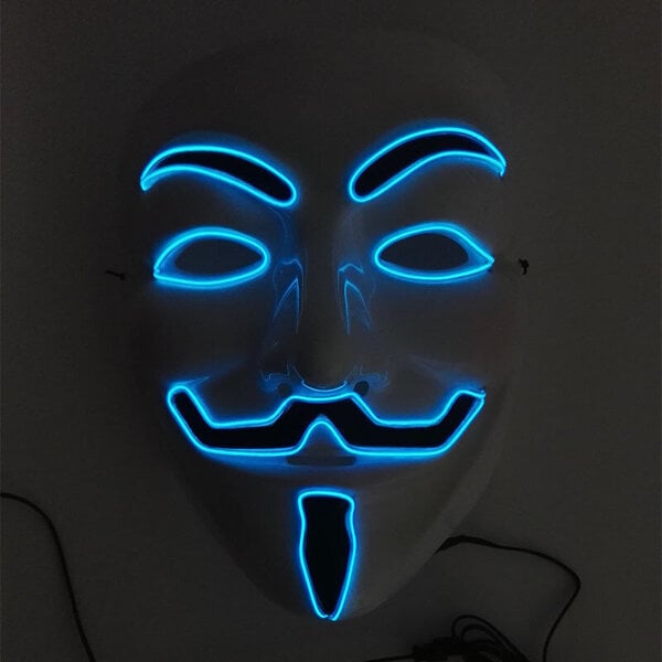 Luminous Light Up V maskille Cosplay Guy Fawkes Hacker EL Wire hehkuva naamio Halloween-karnevaalinaamioille