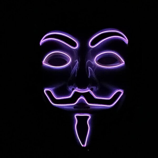 Luminous Light Up V maskille Cosplay Guy Fawkes Hacker EL Wire hehkuva naamio Halloween-karnevaalinaamioille