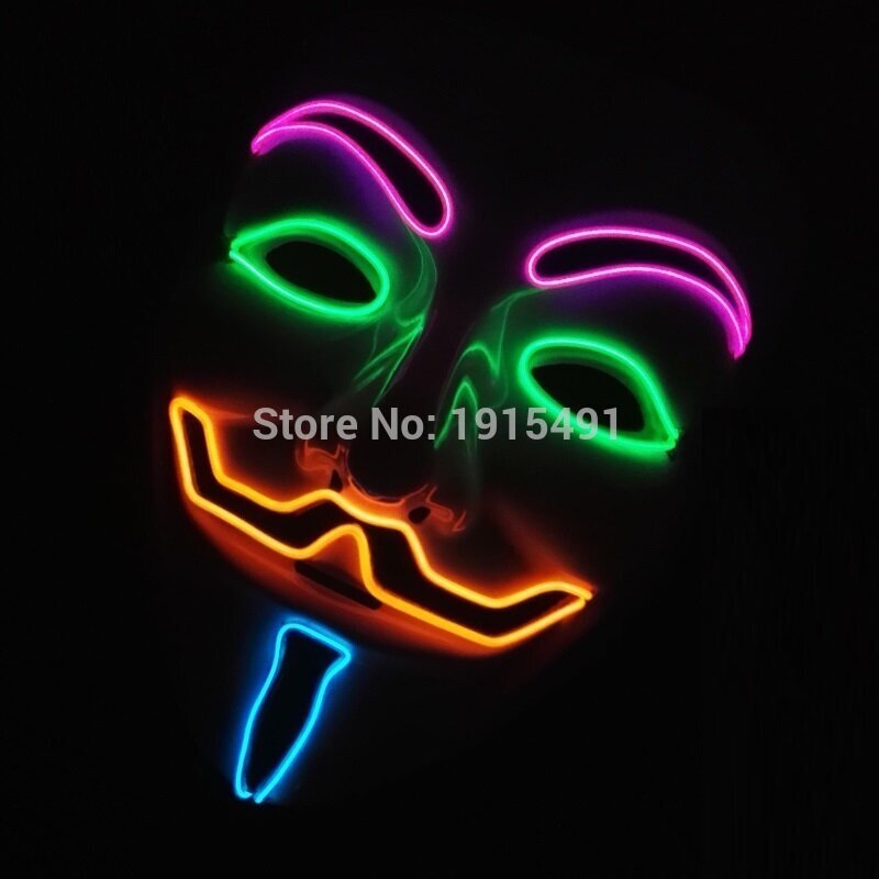 Luminous Light Up V maskille Cosplay Guy Fawkes Hacker EL Wire hehkuva naamio Halloween-karnevaalinaamioille hinta ja tiedot | Juhlakoristeet | hobbyhall.fi