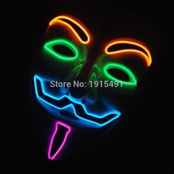 Luminous Light Up V maskille Cosplay Guy Fawkes Hacker EL Wire hehkuva naamio Halloween-karnevaalinaamioille