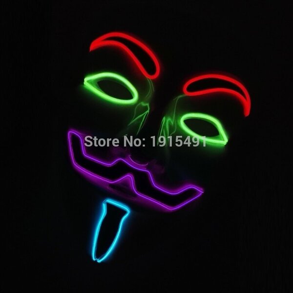 Luminous Light Up V maskille Cosplay Guy Fawkes Hacker EL Wire hehkuva naamio Halloween-karnevaalinaamioille