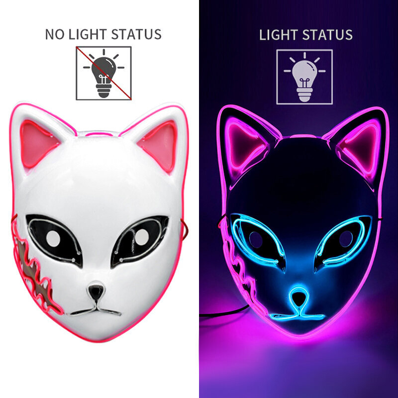 LED hehkuva kissannaamari Viileä Halloween Cosplay Neon Demon Slayer Fox -naamiot syntymäpäivälahjaksi karnevaalijuhliin naamiaissisustus hinta ja tiedot | Juhlakoristeet | hobbyhall.fi