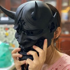 Aikuisten Unisex Halloween Japanilainen sinetöity Prajna Paholainen Hannya Noh Kabuki Demoni Oni Samurai Kokonaamio Punainen Musta Sininen hinta ja tiedot | Juhlakoristeet | hobbyhall.fi