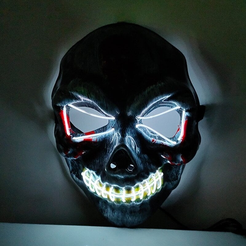 Halloween Led Skull Mask Hehkuva Luuranko Naamio Halloween Puku Kauhu Paha Maski Kypärä Neon Light Party Naamio Koriste hinta ja tiedot | Juhlakoristeet | hobbyhall.fi