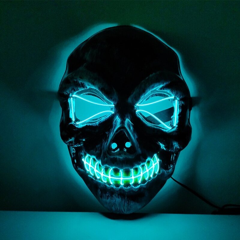 Halloween Led Skull Mask Hehkuva Luuranko Naamio Halloween Puku Kauhu Paha Maski Kypärä Neon Light Party Naamio Koriste hinta ja tiedot | Juhlakoristeet | hobbyhall.fi