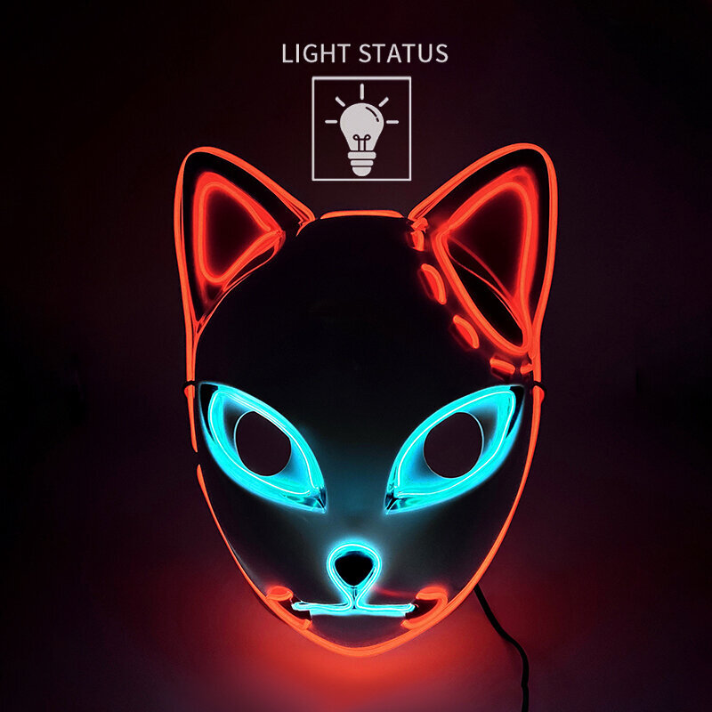 LED hehkuva kissannaamio naisille Demon Slayer Cold Light Fox Mask Naamiais Cosplay Props Bar Haunted House Party Sisustus hinta ja tiedot | Juhlakoristeet | hobbyhall.fi