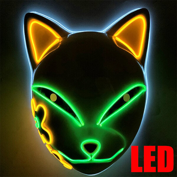 LED hehkuva kissannaamio naisille Demon Slayer Cold Light Fox Mask Naamiais Cosplay Props Bar Haunted House Party Sisustus