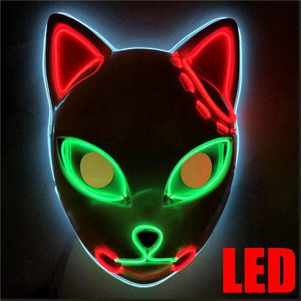 LED hehkuva kissannaamio naisille Demon Slayer Cold Light Fox Mask Naamiais Cosplay Props Bar Haunted House Party Sisustus