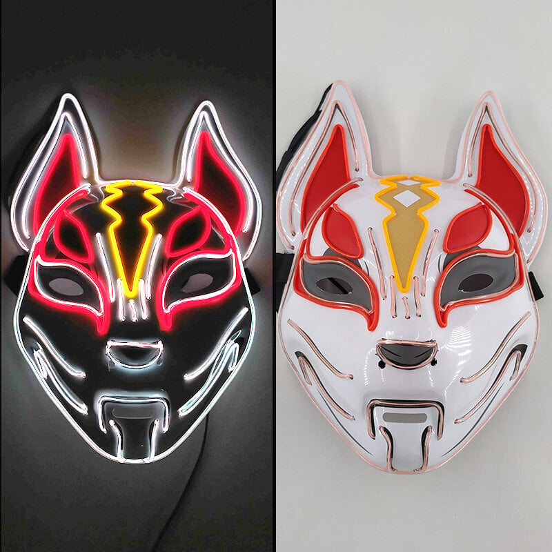 Hehkuva Demon Slayer Mask Cosplay Japanilainen sarjakuva Neon Light Samurai Ripsiväri Luminous Led Fox Mask Halloween Jouluksi hinta ja tiedot | Juhlakoristeet | hobbyhall.fi