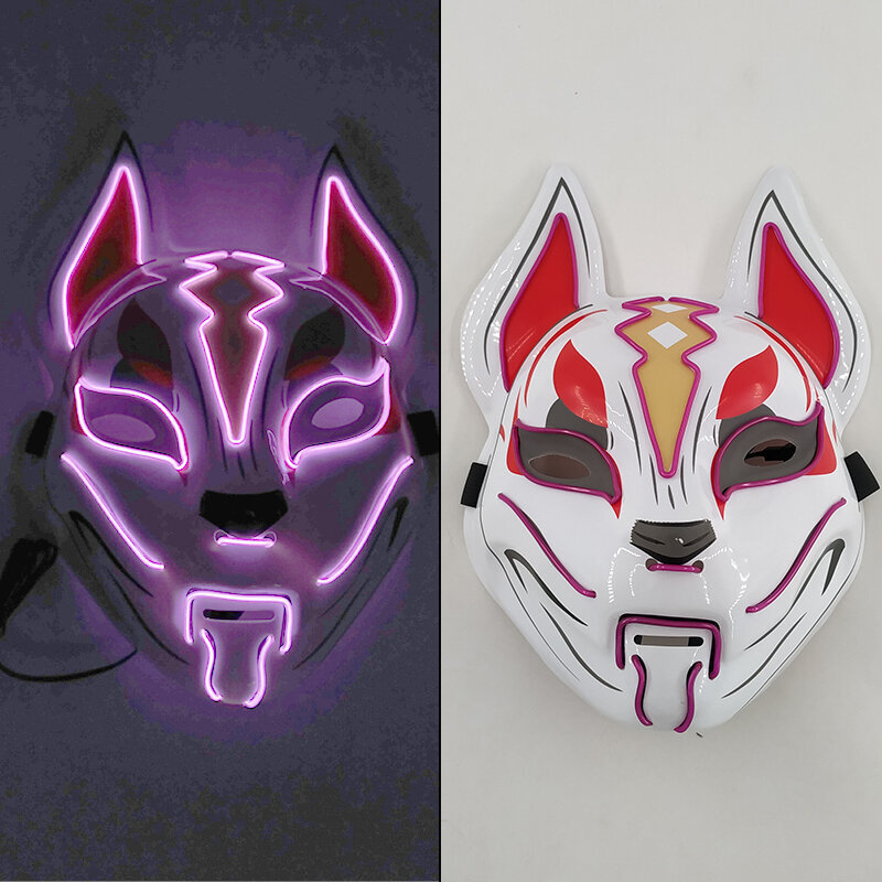 Hehkuva Demon Slayer Mask Cosplay Japanilainen sarjakuva Neon Light Samurai Ripsiväri Luminous Led Fox Mask Halloween Jouluksi hinta ja tiedot | Juhlakoristeet | hobbyhall.fi