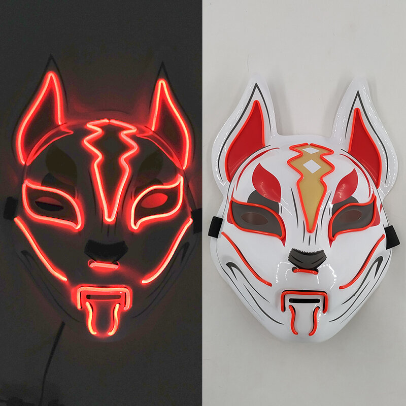 Hehkuva Demon Slayer Mask Cosplay Japanilainen sarjakuva Neon Light Samurai Ripsiväri Luminous Led Fox Mask Halloween Jouluksi hinta ja tiedot | Juhlakoristeet | hobbyhall.fi