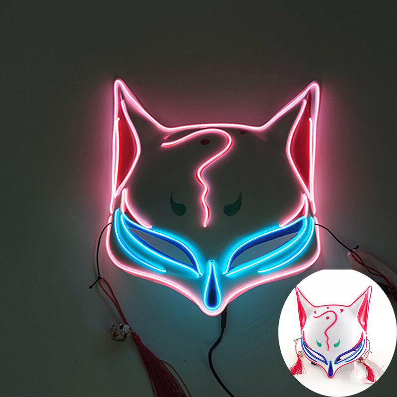 Hehkuva Demon Slayer Mask Cosplay Japanilainen sarjakuva Neon Light Samurai Ripsiväri Luminous Led Fox Mask Halloween Jouluksi hinta ja tiedot | Juhlakoristeet | hobbyhall.fi