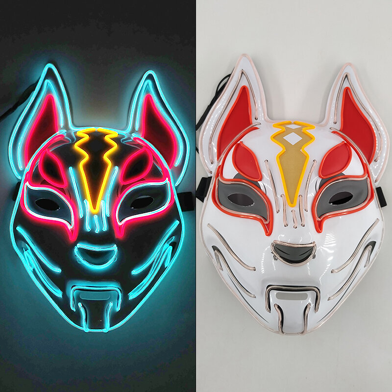 Hehkuva Demon Slayer Mask Cosplay Japanilainen sarjakuva Neon Light Samurai Ripsiväri Luminous Led Fox Mask Halloween Jouluksi hinta ja tiedot | Juhlakoristeet | hobbyhall.fi