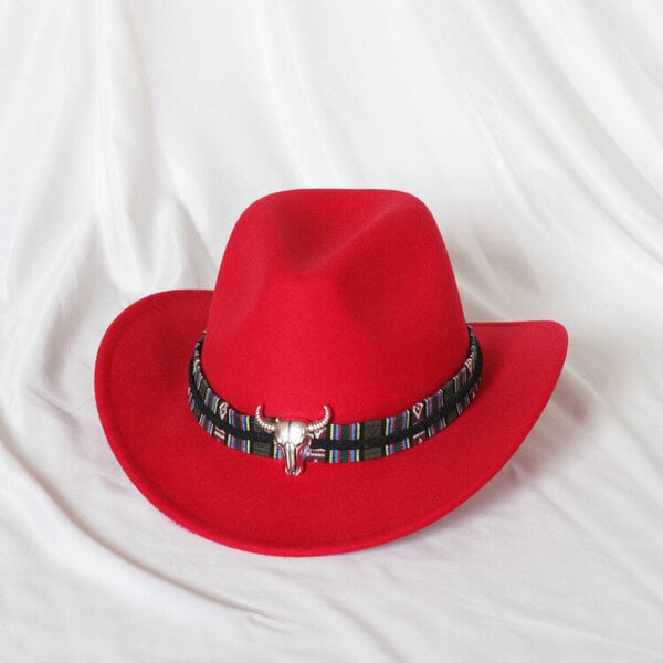 Cowboy hattu syksy talvi lehmäkuvio Fedora hattu kaksipuolinen paksuuntunut curling härän pää logo unisex jazz