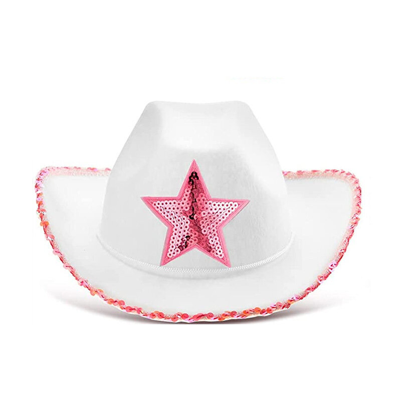 Vaaleanpunainen Cowboy Hattu Sulka Reuna Kirjain Kruunu Cowboy Hattu Paljetit Pinkki Jazz Cowboy Hip Hop Vaaleanpunainen Hattu köydellä hinta ja tiedot | Miesten hatut, huivit ja käsineet | hobbyhall.fi