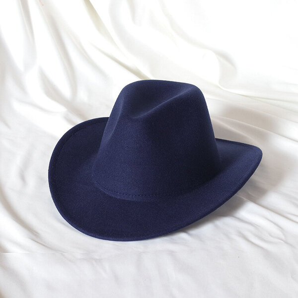 Fedora Solid Color Cowboy Hat Roll Brim Sticky Hat Syksy- ja talvihattu naisille Miesten ulkoilu jazz-hattu Länsi-Cowboy-hattu