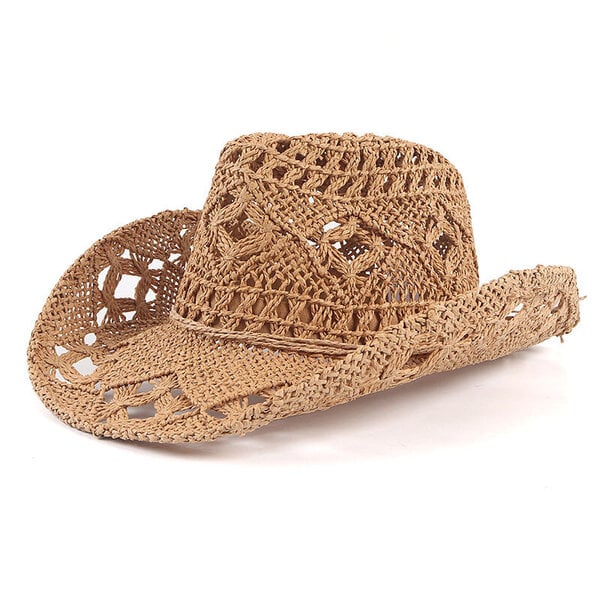 Muoti Koverrettu Käsintehty Cowboy Olkihattu Naiset Miehet Kesä Ulkoilu Ranta Aurinkohatut Unisex Solid Länsi Aurinkovarjo Cap Hot