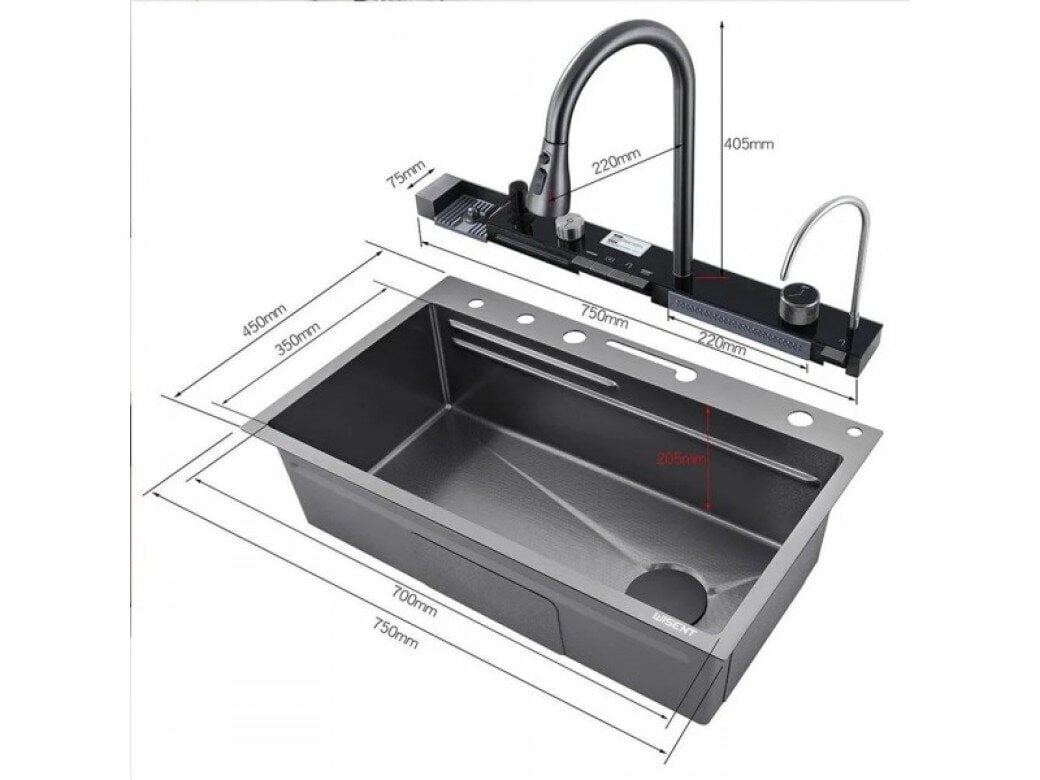 75x45 cm monitoimikeittiöallas Wisent WG37545BDF, grafiitinharmaa hinta ja tiedot | Keittiöaltaat | hobbyhall.fi