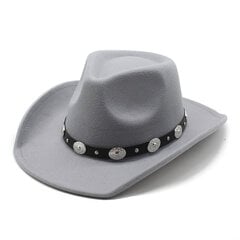 Cowboy-hatut miehille ja naisille Western Caps Villaiset 57 58 cm Metalli Koristehihna Yksivärinen Fedoras Kaareva reuna NZ0076 hinta ja tiedot | Miesten hatut, huivit ja käsineet | hobbyhall.fi