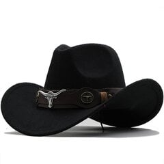 Länsi Cowboy Hattu 3 Kokoa Musta Villa Jazz Top Hat Miehet Etninen Tyyli Lehmän Pää Nauha Huopahattu Naiset Lapset Ratsastus Fedora Hat hinta ja tiedot | Miesten hatut, huivit ja käsineet | hobbyhall.fi