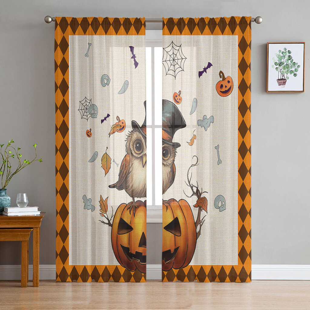 Halloween Pumpkin Owl läpinäkyvät verhot joulukoristeet kodin ikkunoihin Tylli verhot olohuoneeseen makuuhuoneeseen hinta ja tiedot | Koristeet ja tarrat | hobbyhall.fi