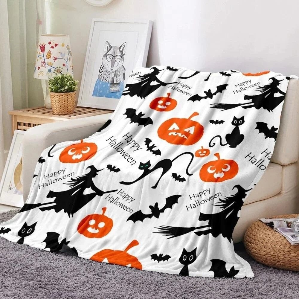 Halloween-peitto - Pumpkin Witch-lepakkopeitto 50"x60" - Kodikas flanellinharmaa Halloween-koristelu juhlavuodesohvaan Olohuoneen tyyli 11 hinta ja tiedot | Peitot | hobbyhall.fi