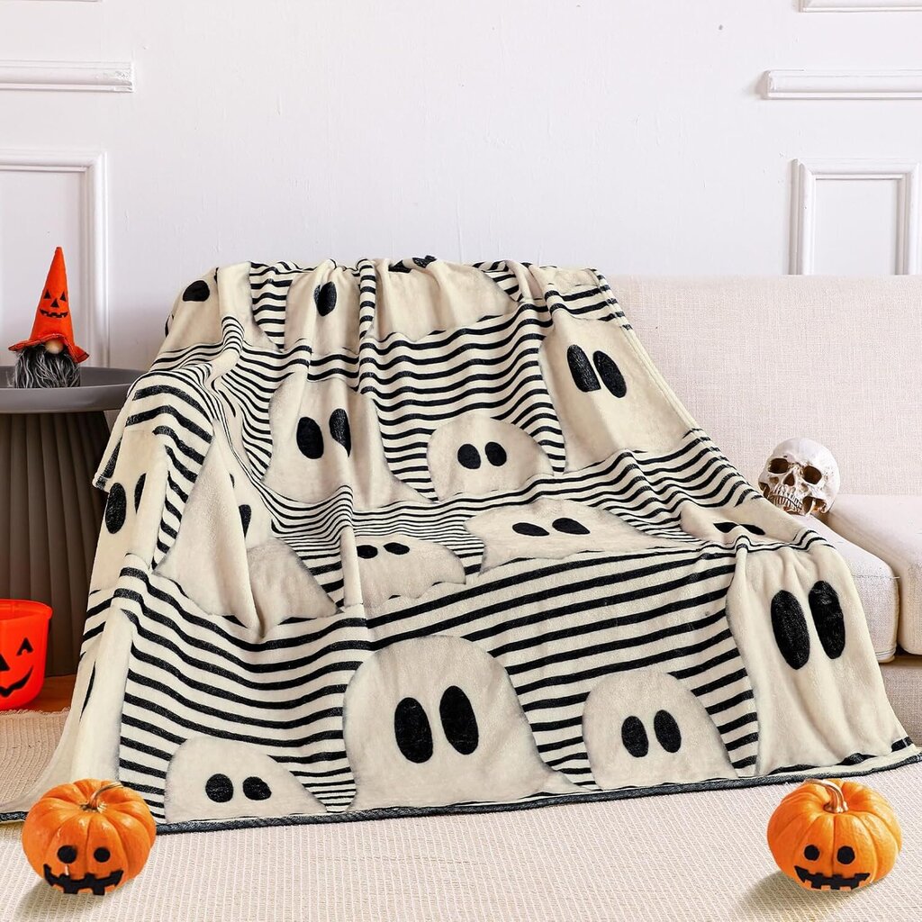 Heittopeitto Söpö Country Ghost Flanellipeitto Farmhouse Kauhupeitto Pehmeä mustavalkoinen raidallinen peitto, 50" x 60" hinta ja tiedot | Peitot | hobbyhall.fi