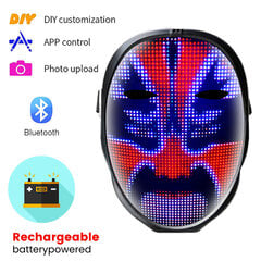 LED-valaistu naamio Bluetoothilla ohjelmoitavalla itse tekemällä henkilökohtainen juhlanaamio Naamiaisjuhla Cosplay Cool Mask Pääsiäislahjat hinta ja tiedot | Juhlakoristeet | hobbyhall.fi