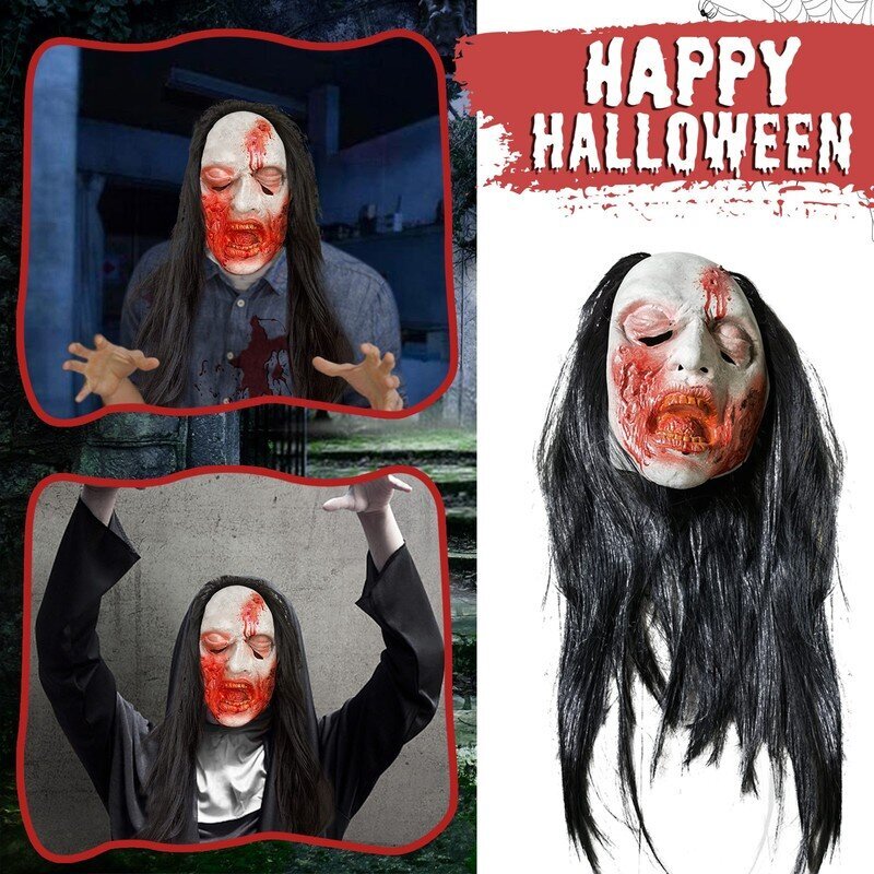 Kammottava halloween zombinaamio Paha Cosplay-rekvisiitta pitkät hiukset Pelottava naamio Naamiaisnaamio Kummitus Realistiset Pelottavat Maskit Naamiot hinta ja tiedot | Juhlakoristeet | hobbyhall.fi