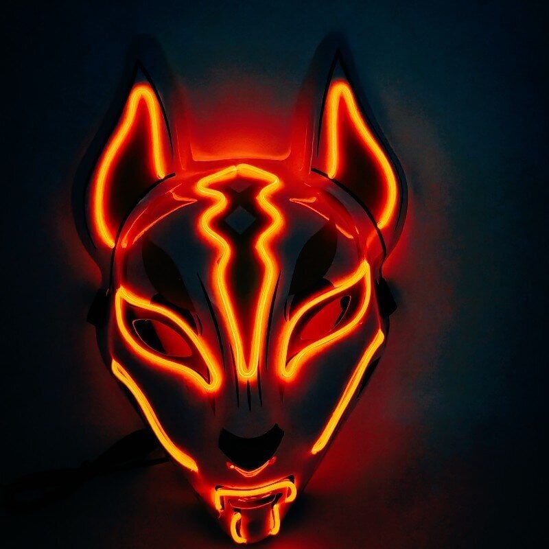 Halloween Fox Mask Cosplay Party LED Glow Mask Japanilainen Anime Fox Mask Värikäs Neon Light EL Mask Glow In The Dark Club Props hinta ja tiedot | Juhlakoristeet | hobbyhall.fi