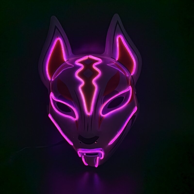 Halloween Fox Mask Cosplay Party LED Glow Mask Japanilainen Anime Fox Mask Värikäs Neon Light EL Mask Glow In The Dark Club Props hinta ja tiedot | Juhlakoristeet | hobbyhall.fi